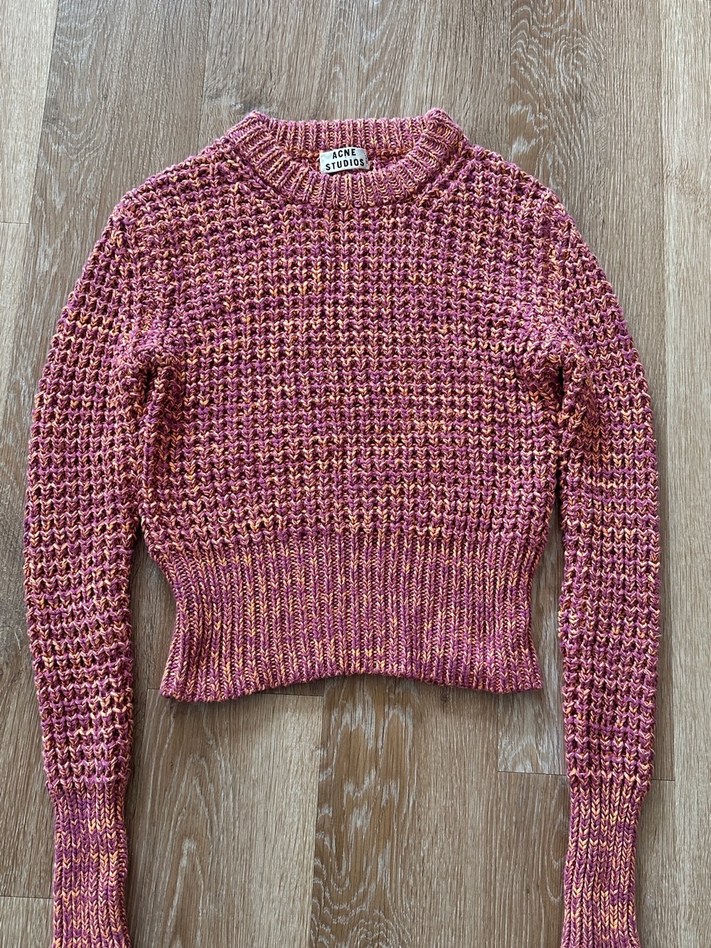 Acne Studios Lia Twist Cropped Knit Sweater XS Pink Orange